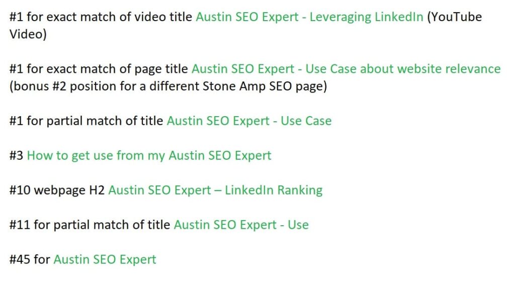 ranking results for seo expert austin texas